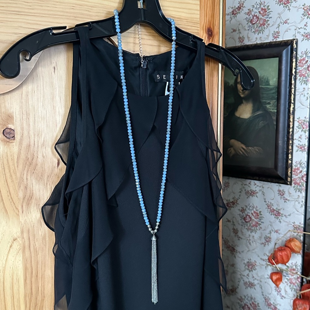 Elegant Silver and Blue Beaded 19 inch Necklace and 2.75 inch Earring Set.  $45